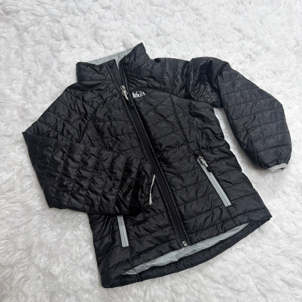 REI Girls Puffer Jacket XXS 2XS Black Kids Quilted Show Winter Warm School Puffy